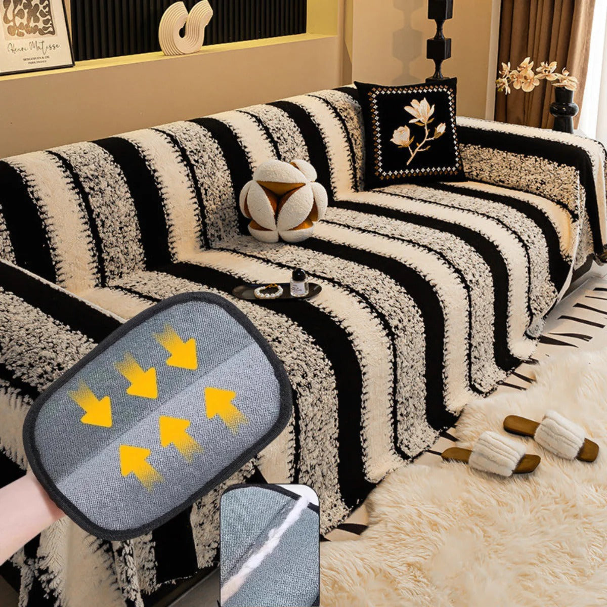 Housse de canapé en peluche douce et antidérapante