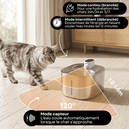 AquaMatou™ – Fontaine à Eau Sans Fil Inox 4L pour Chat