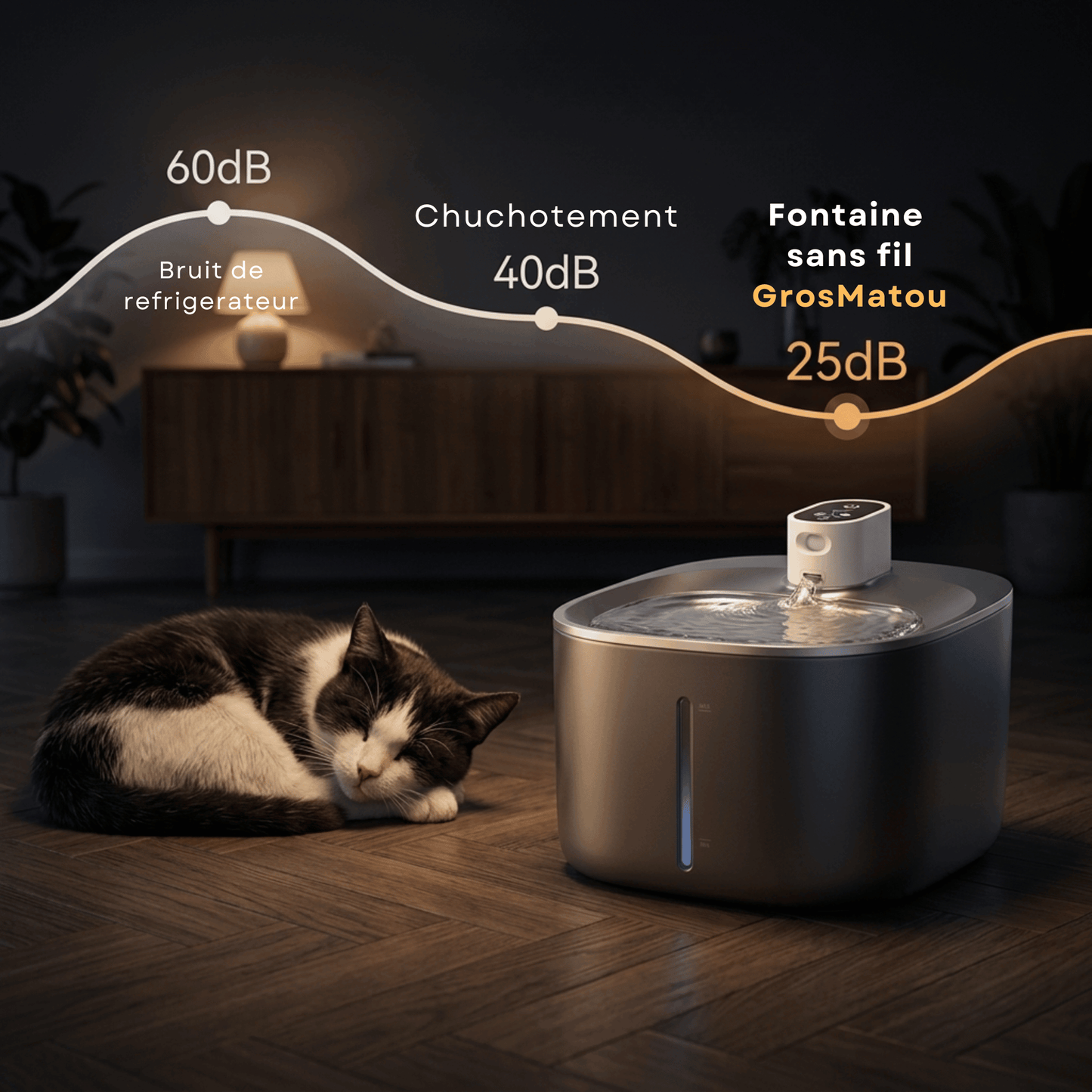 AquaMatou™ – Fontaine à Eau Sans Fil Inox 4L pour Chat