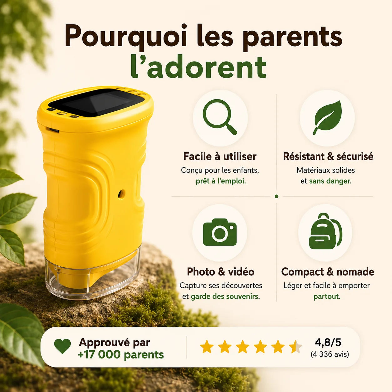 ExploraKid™ – Microscope Enfant 1000x avec Écran