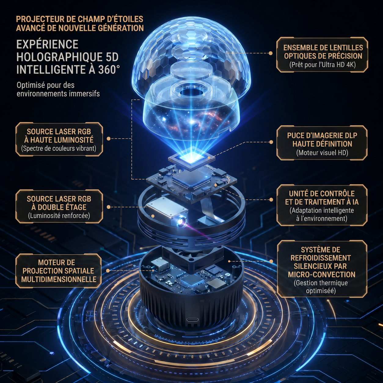 GalaxyDome™ – Projecteur Ciel Étoilé Holographique 360°