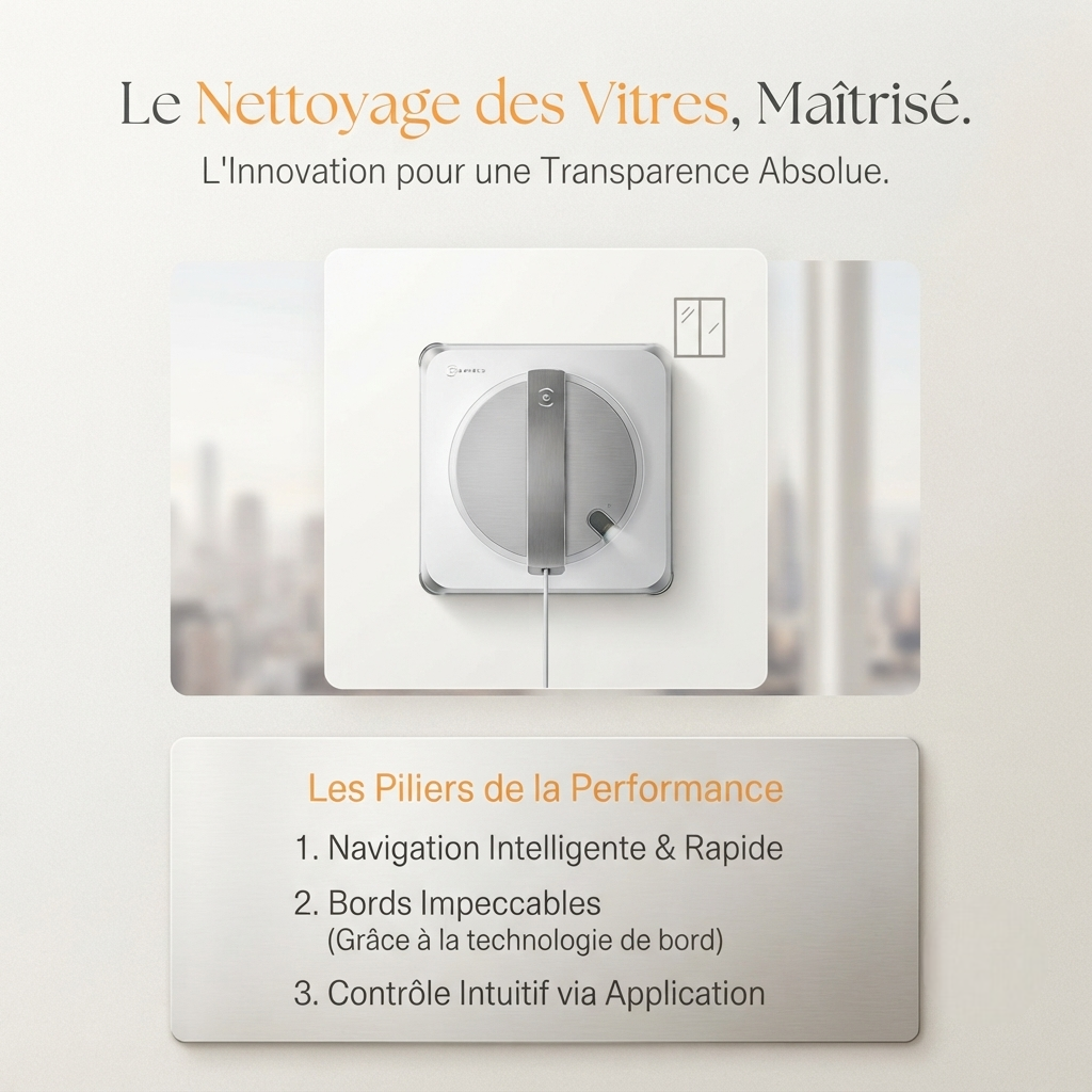 CrystalEdge™ – Robot Nettoyeur de Vitres Intelligent avec Station Multifonction