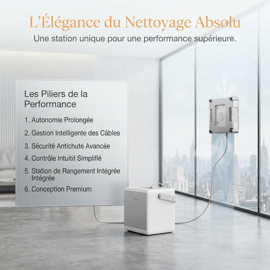 CrystalEdge™ – Robot Nettoyeur de Vitres Intelligent avec Station Multifonction