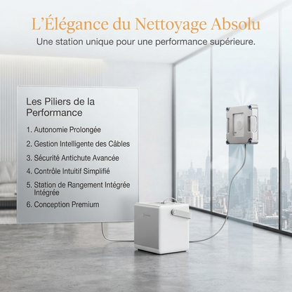 CrystalEdge™ – Robot Nettoyeur de Vitres Intelligent avec Station Multifonction