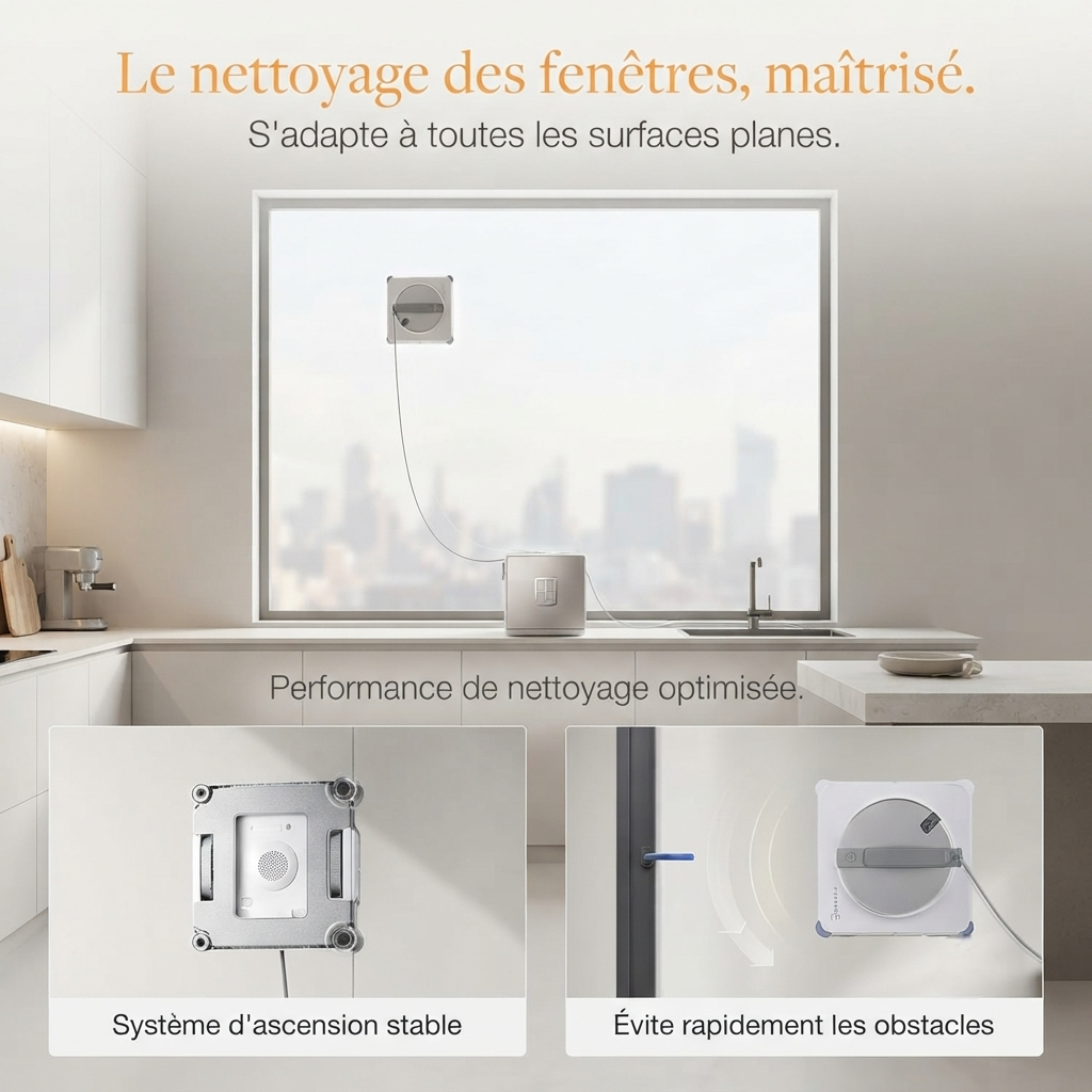 CrystalEdge™ – Robot Nettoyeur de Vitres Intelligent avec Station Multifonction