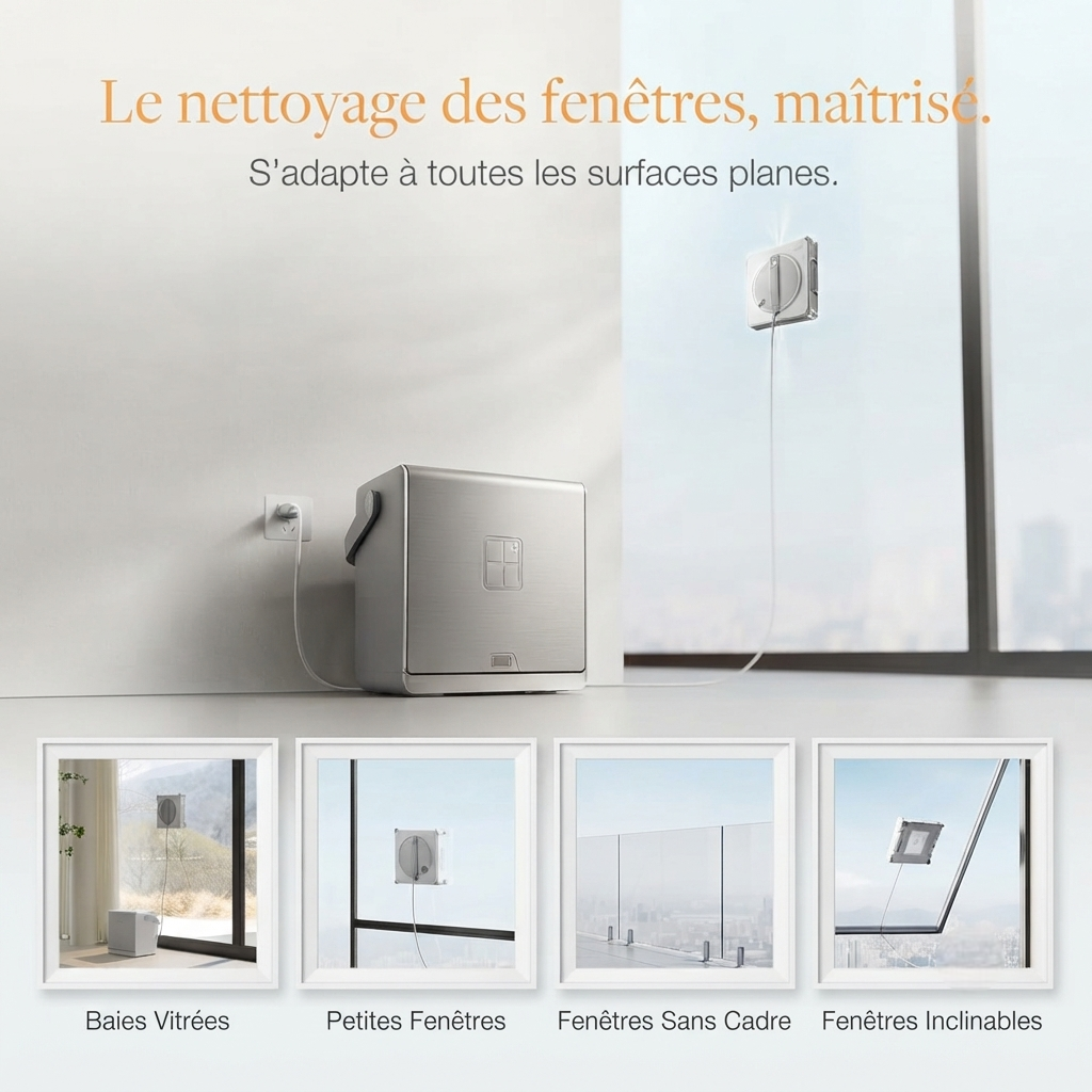 CrystalEdge™ – Robot Nettoyeur de Vitres Intelligent avec Station Multifonction