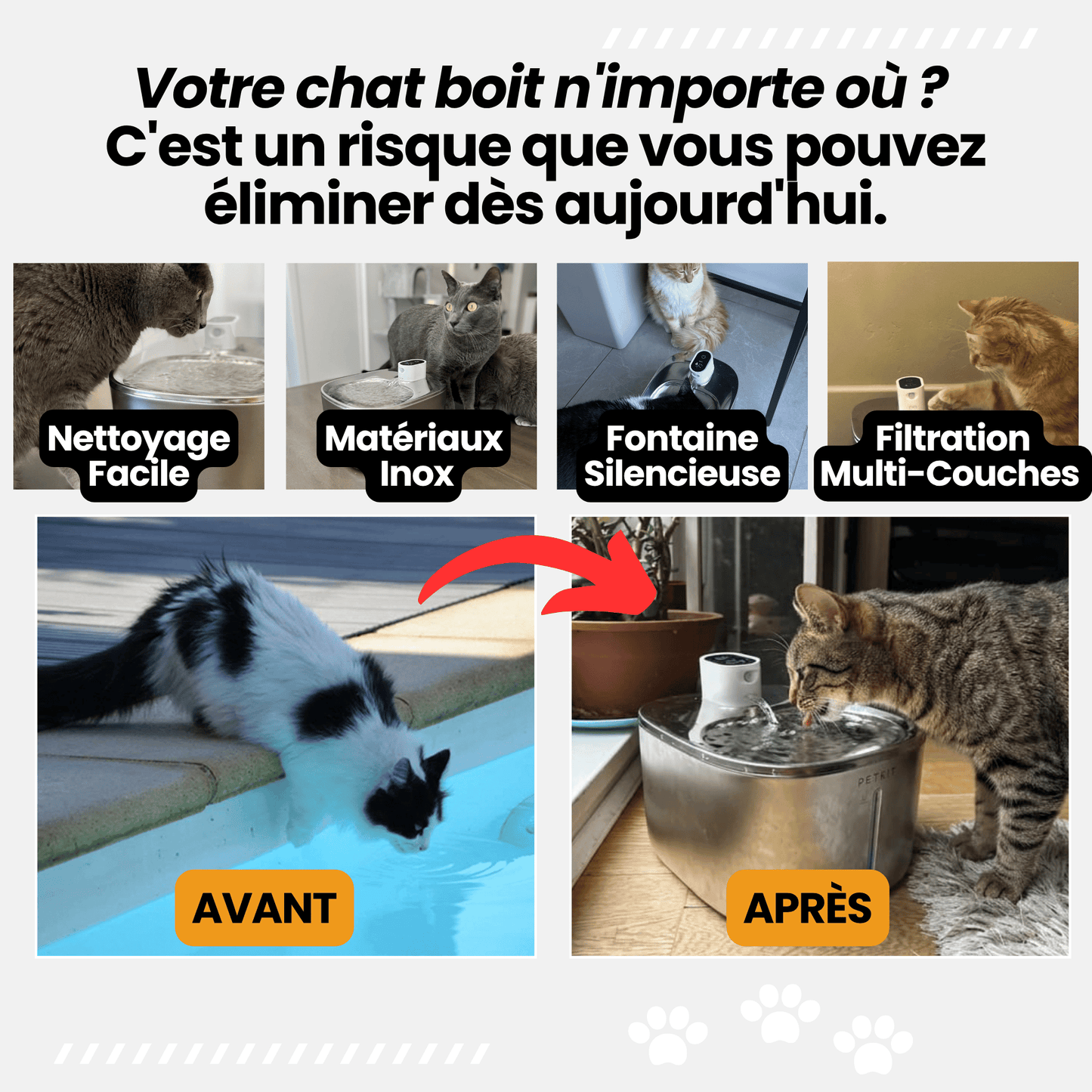 AquaMatou™ – Fontaine à Eau Sans Fil Inox 4L pour Chat