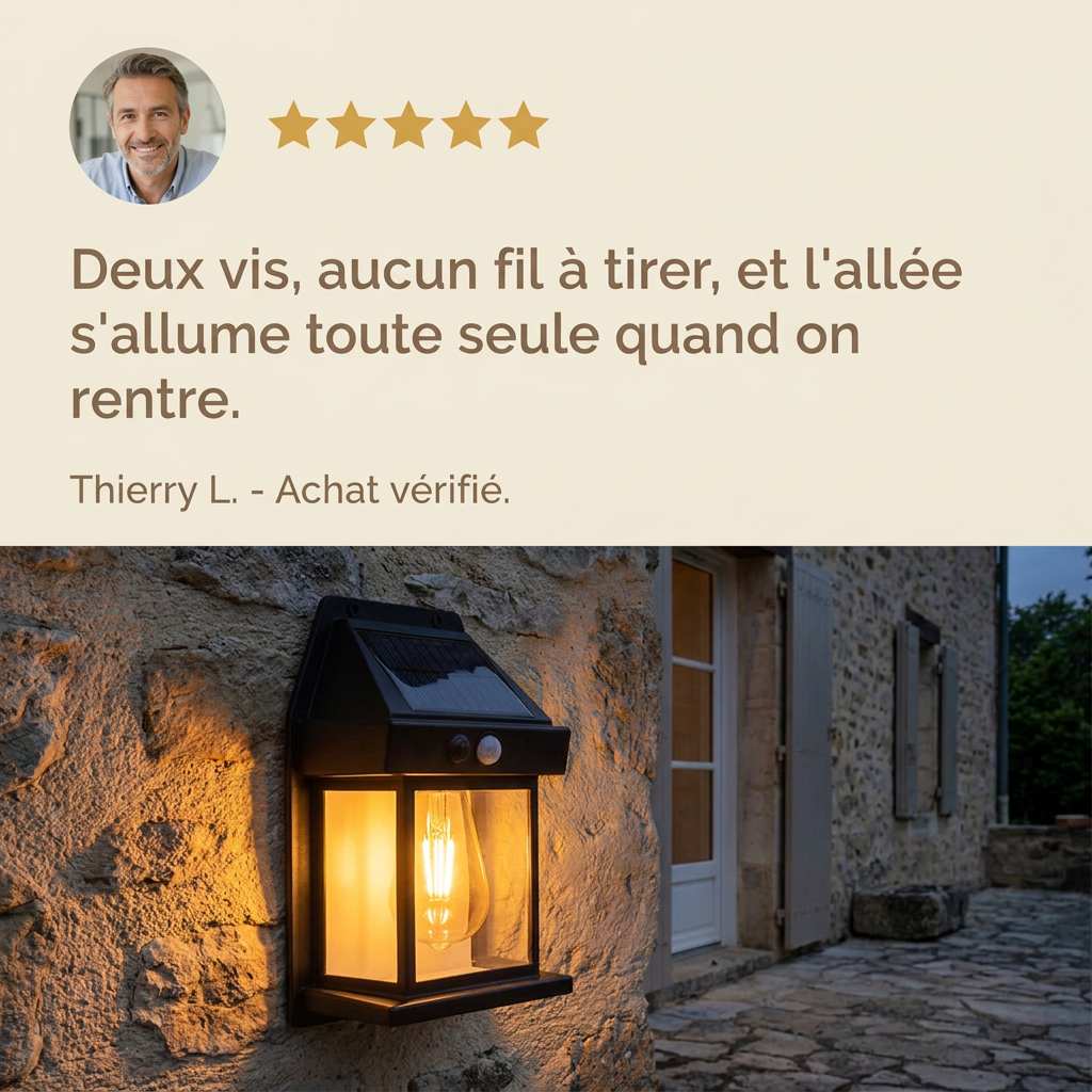Avis client vérifié 5 étoiles — LuxWall – Applique Murale Solaire à Détecteur