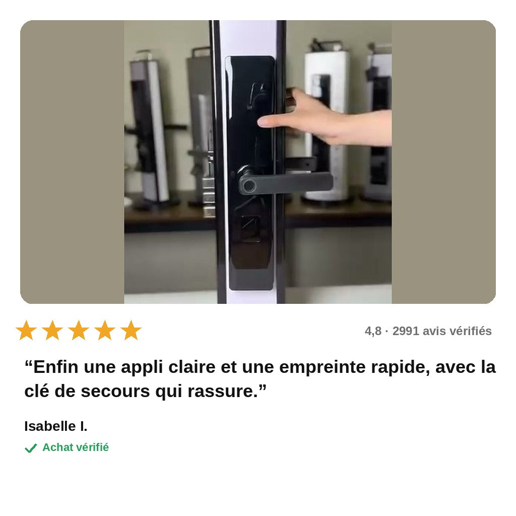 avis — SecuPorte™ – Serrure Connectée à Empreinte, Code & Carte RFID