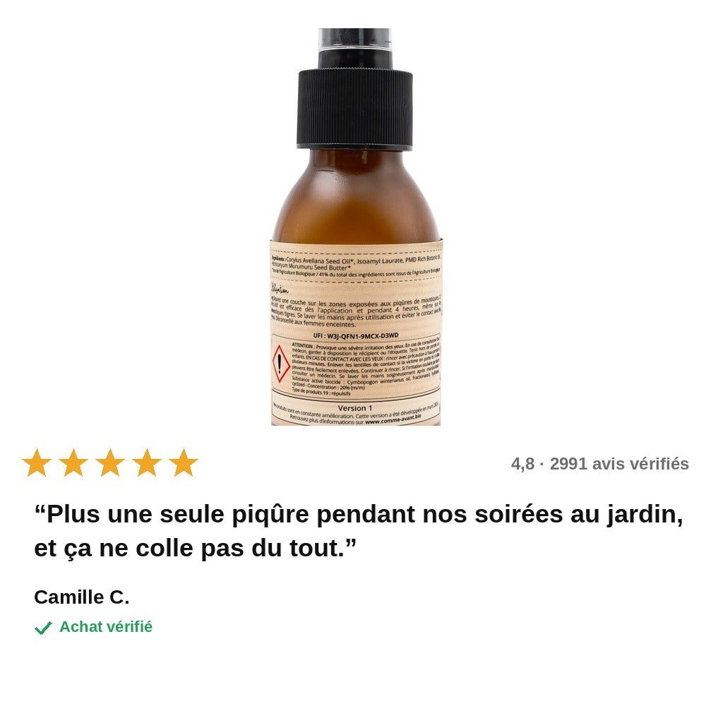 avis — Répulsif Anti-Moustique Naturel au Beurre de Murumuru – Spray 90 ml