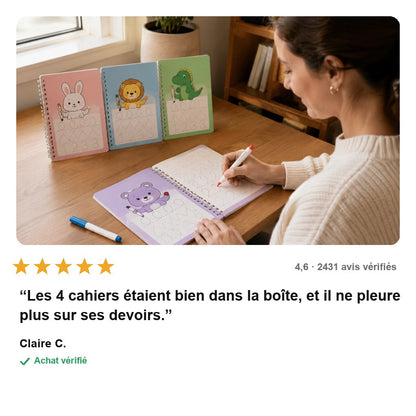 TraceMagic™ – Pack de 4 Cahiers d'Écriture Réutilisables