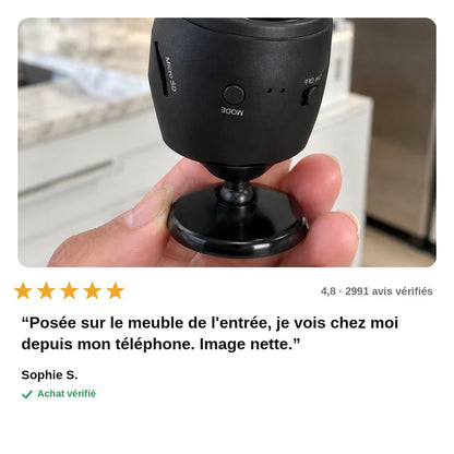 Mini caméra WiFi 1080p en galet, support réglable et câble inclus