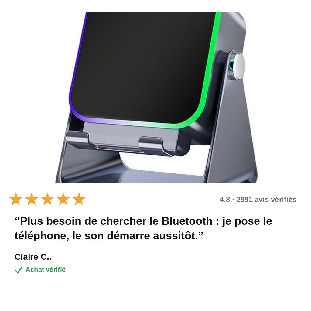 avis — SonoGlow™ – Support Téléphone Enceinte à Induction 5-en-1