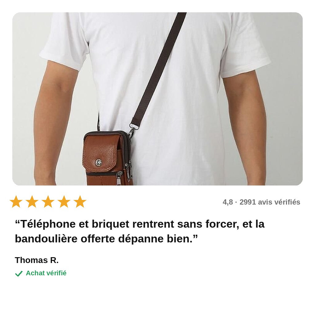avis — Pochette ceinture verticale en cuir