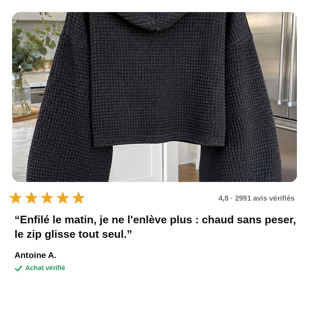 WaffleZip™ – Sweat à Capuche Zippé Oversize