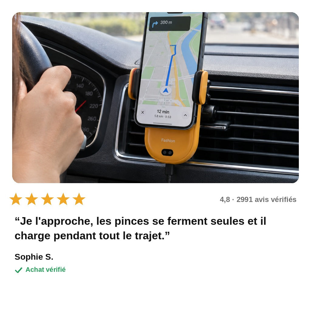 DriveCharge™ – Support Chargeur Sans Fil Voiture à Capteur Automatique