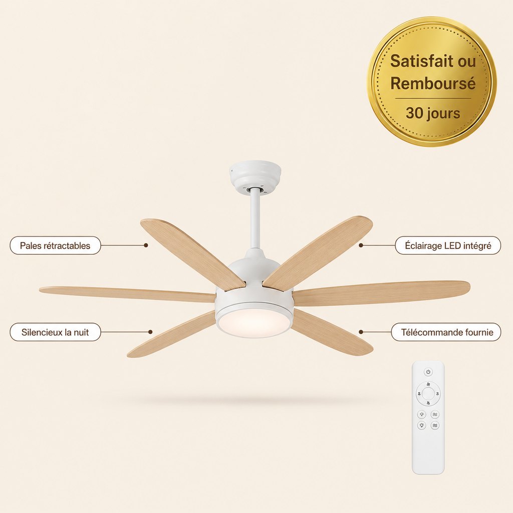 AeroLume™ – Ventilateur de Plafond à Pales Rétractables