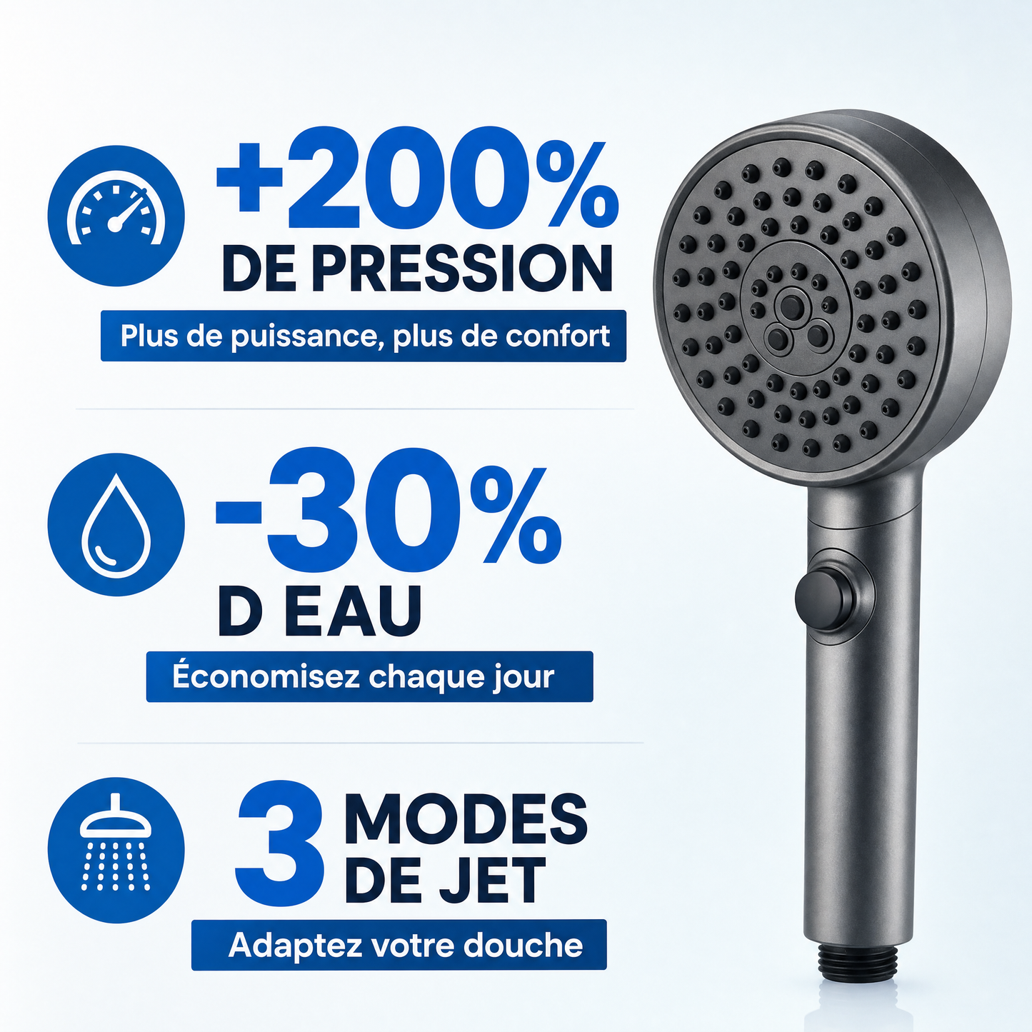 Pomme de Douche Filtrante Haute Pression 3 Modes
