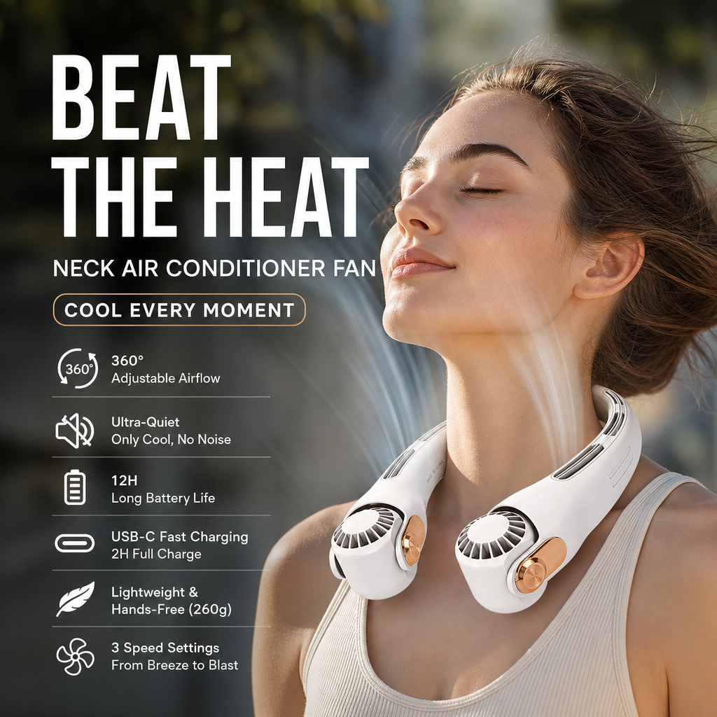 BreezeGo™ – Ventilateur de Cou Mains Libres 360°