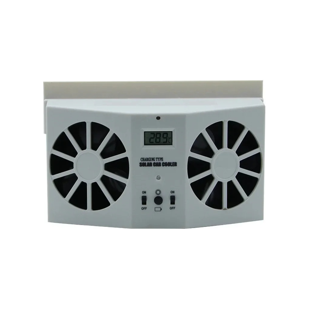 Ventilateur solaire d'extraction pour voiture, blanc, double turbine et écran de température