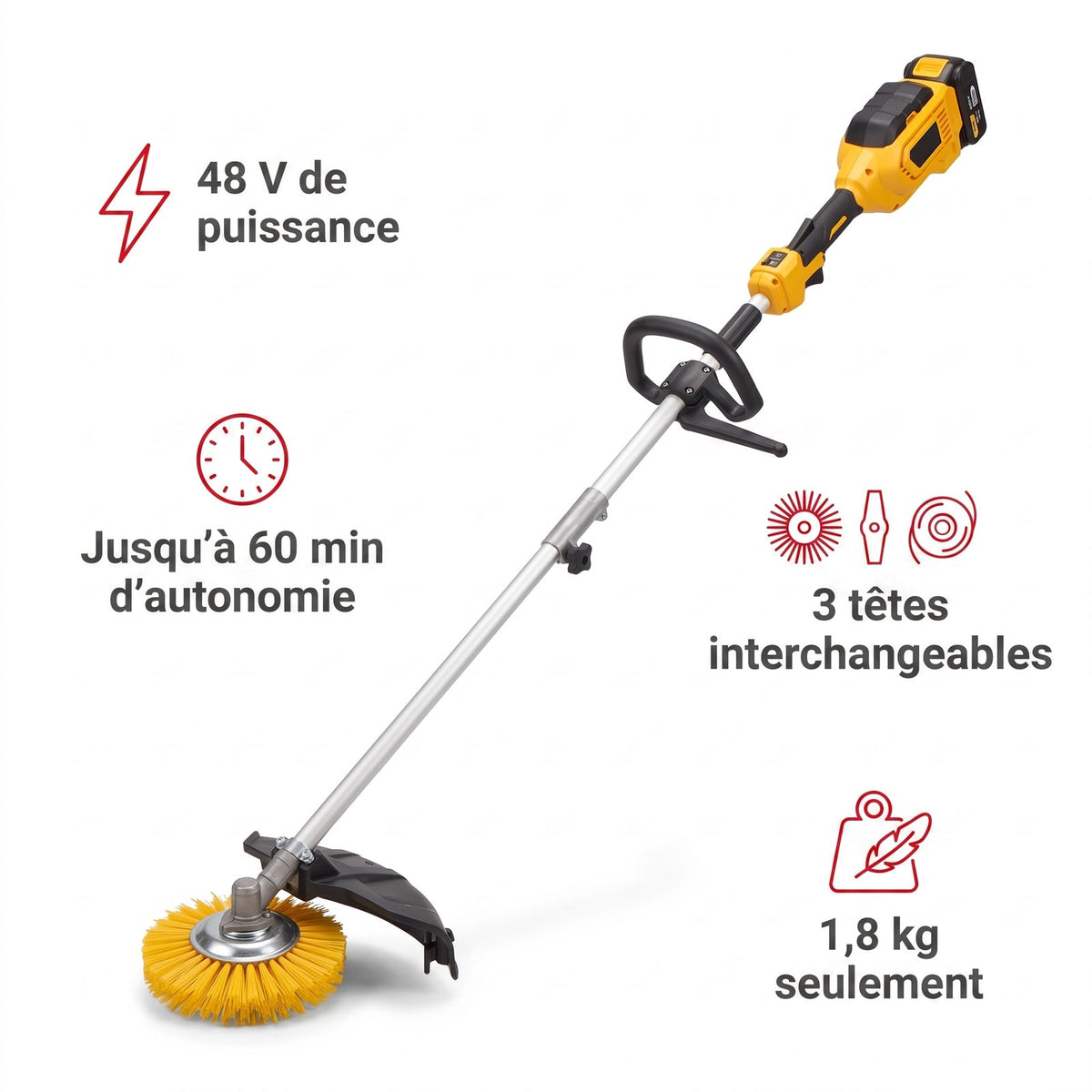 D80 Pro — 48 V, 60 min, 3 têtes, 1,8 kg