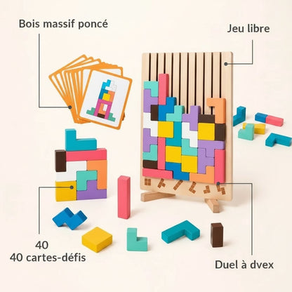 TetriBois™ – Tetris en Bois Montessori + Cartes-Défis