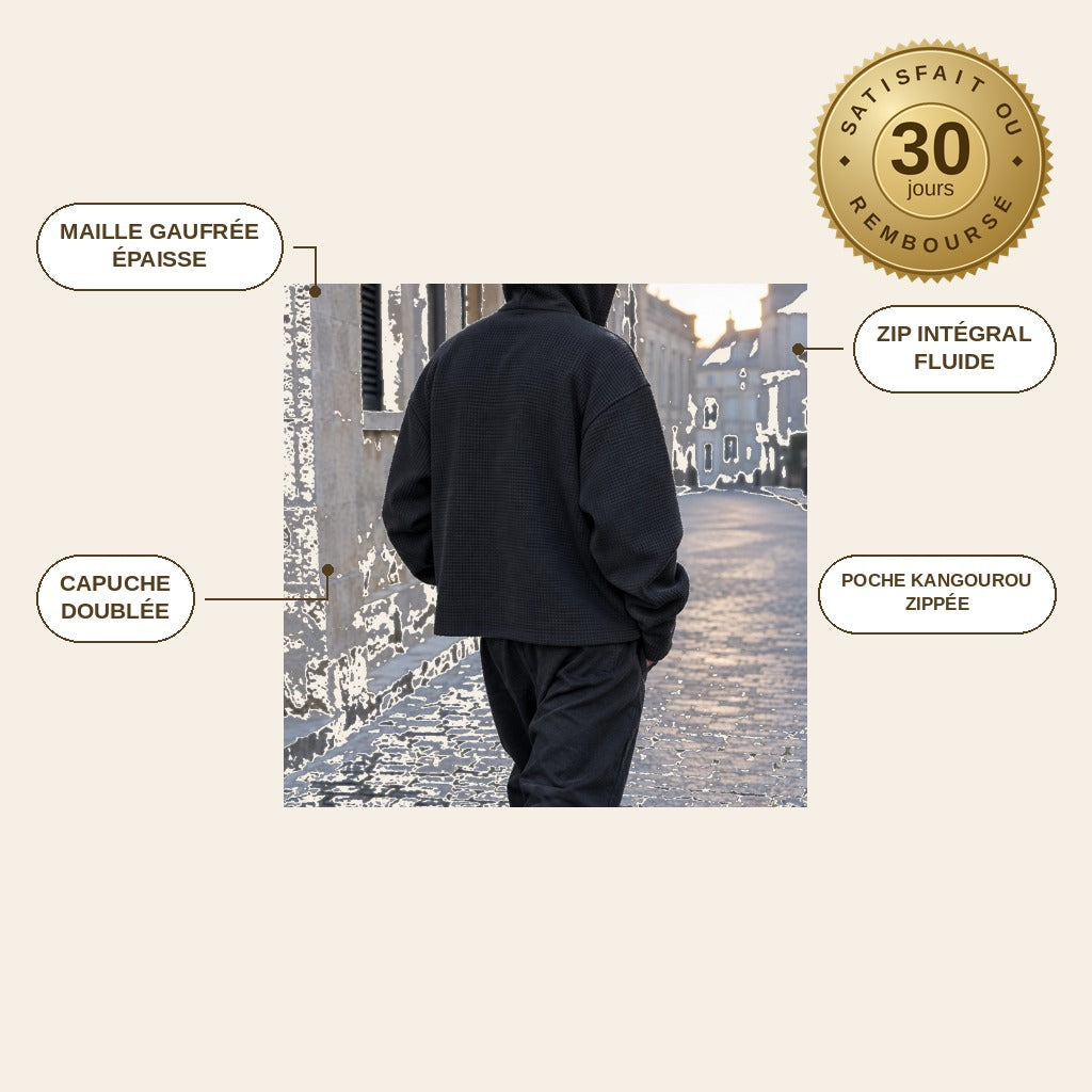 WaffleZip™ – Sweat à Capuche Zippé Oversize