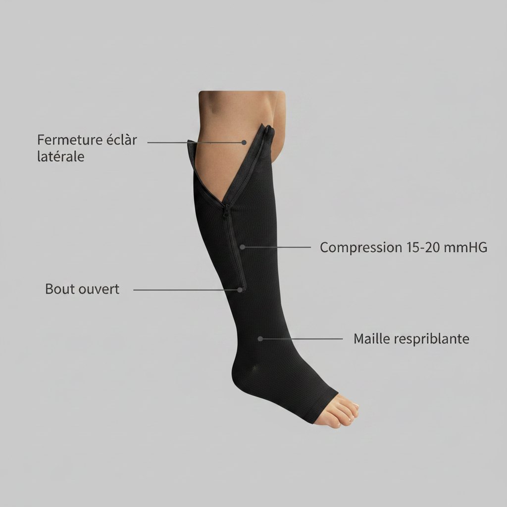 ZipFlex™ – Bas de Contention à Fermeture Éclair 15-20 mmHg