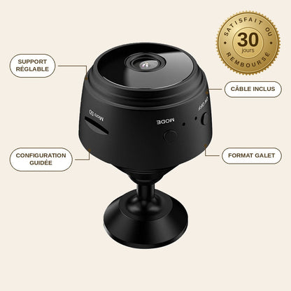Mini caméra WiFi 1080p en galet, support réglable et câble inclus