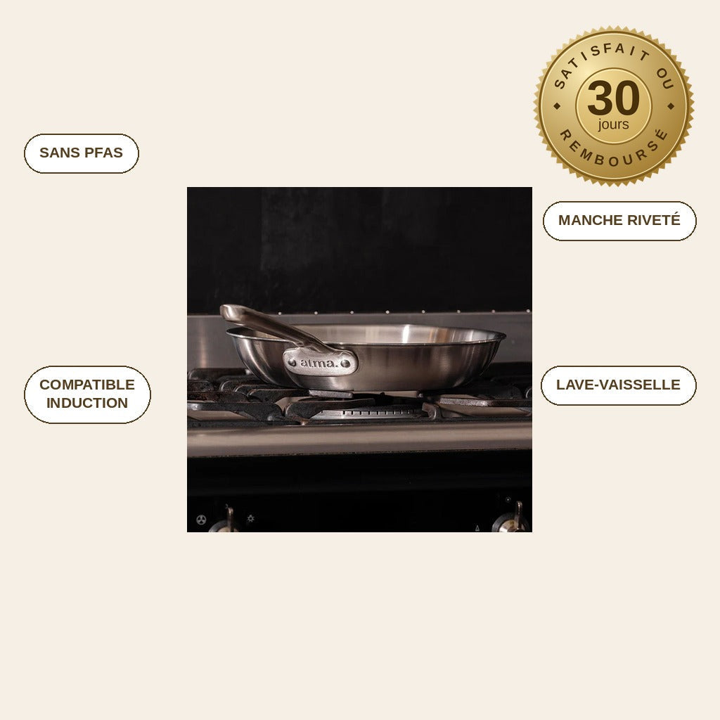 Poêle Inox InoxPro™ – Sans PFAS, Compatible Induction