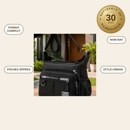 infographie — ZipNomad™ – Besace Bandoulière Homme Noire, Double Zip et Sangle Réglable