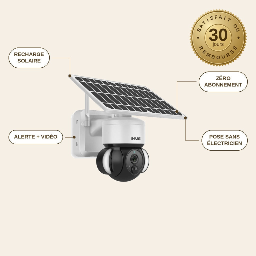 infographie — HéliaCam™ – Caméra de surveillance solaire sans fil WiFi extérieure