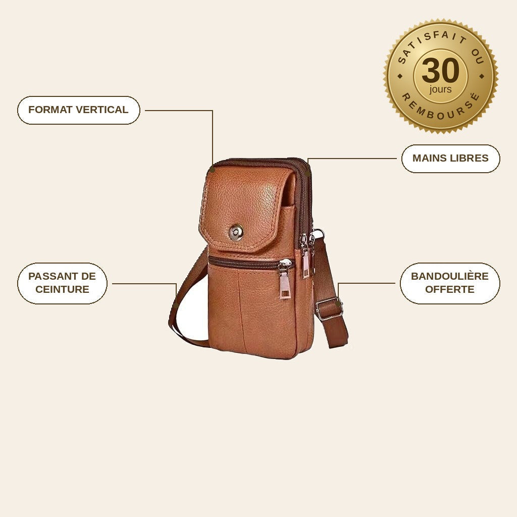 infographie — Pochette ceinture verticale en cuir