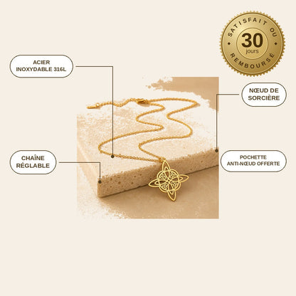 infographie — Pendentif Nœud de Sorcière – Protection en Acier Inoxydable