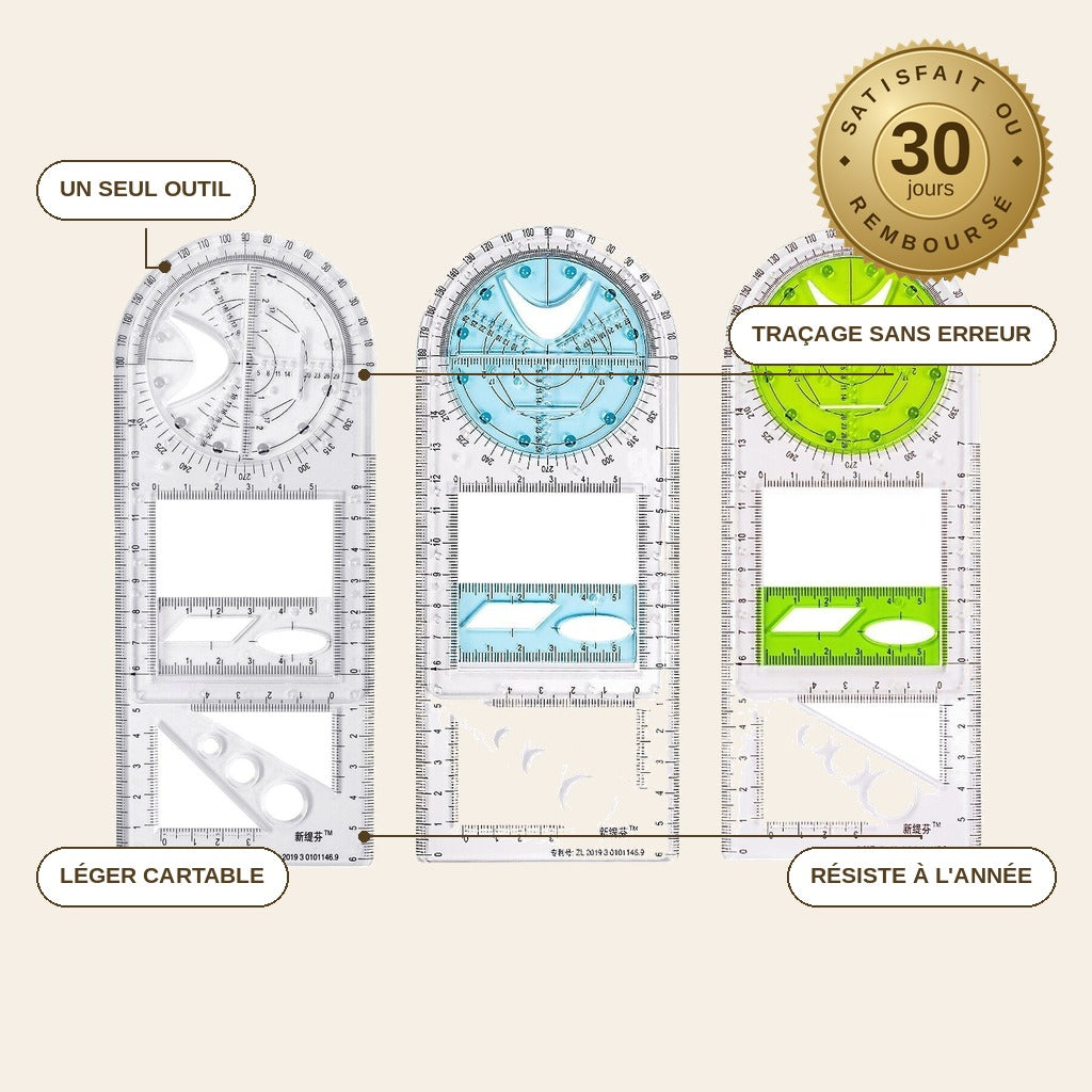 infographie — Règle Géométrique Rotative Multi-Formes