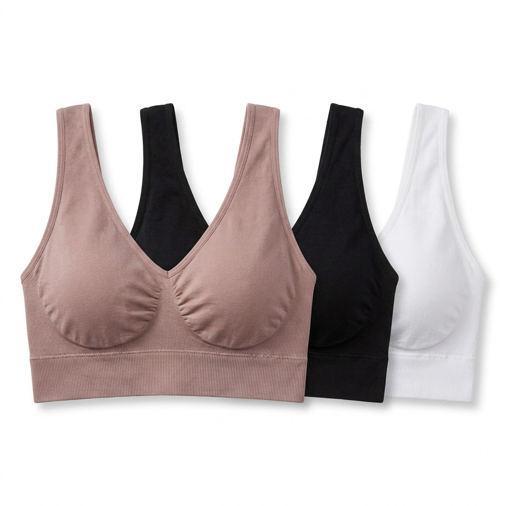 Kit 3 soutiens-gorge sans couture : les trois pieces, noir blanc vieux rose