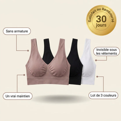 Sans armature, un vrai maintien, invisible sous les vetements, lot de 3 couleurs