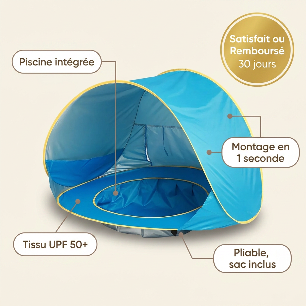 Piscine intégrée, toile UPF 50+, montage en 1 seconde, pliable