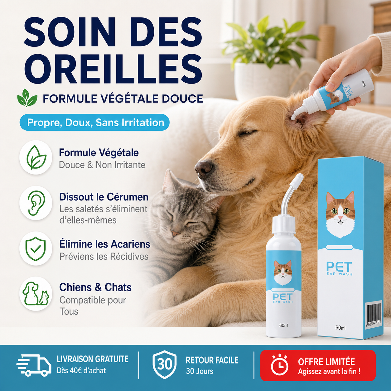 OtiPur™ – Nettoyant Auriculaire Apaisant Chiens & Chats