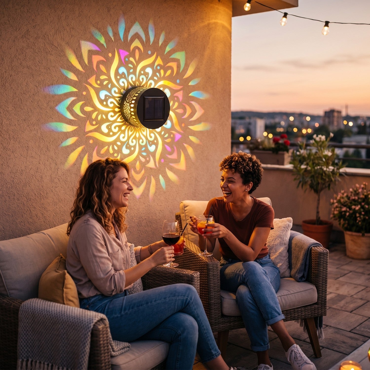 Soirée entre amies sous la projection mandala