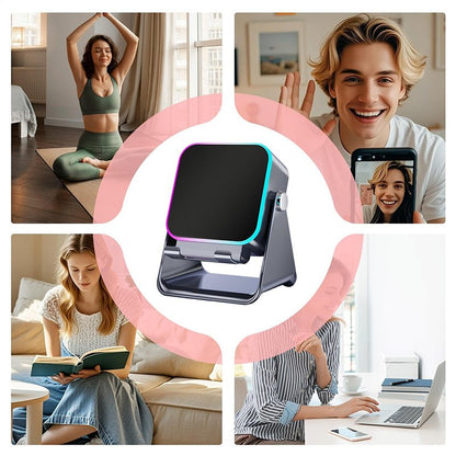 couleur Noir — SonoGlow™ – Support Téléphone Enceinte à Induction 5-en-1