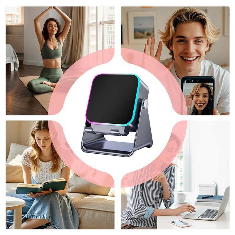 couleur Noir — SonoGlow™ – Support Téléphone Enceinte à Induction 5-en-1