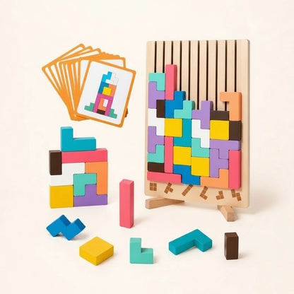 TetriBois™ – Tetris en Bois Montessori + Cartes-Défis