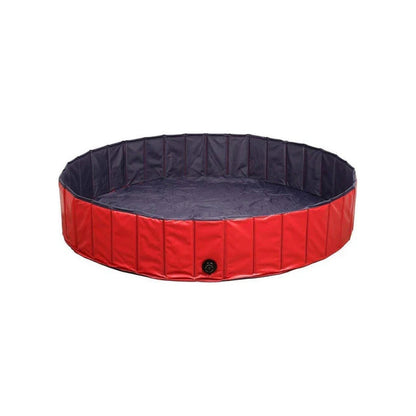 Piscine pliable pour chien, rouge et bleu marine, vue d'ensemble