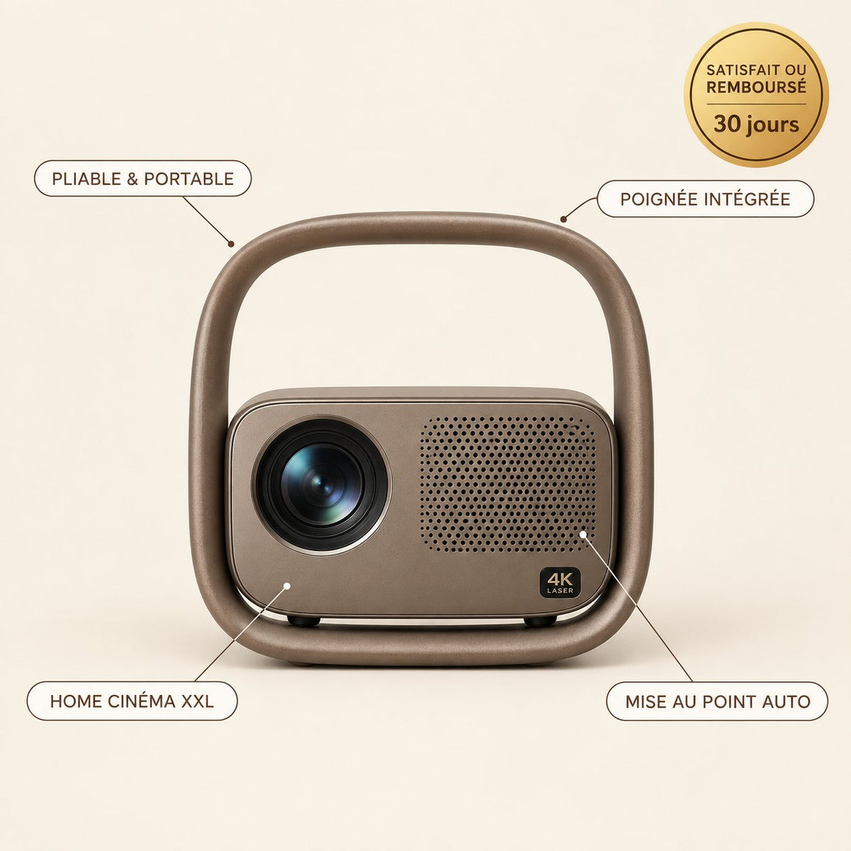 infographie — Vidéoprojecteur Pliable CinéFlip™ — Poignée Intégrée, Grand Écran