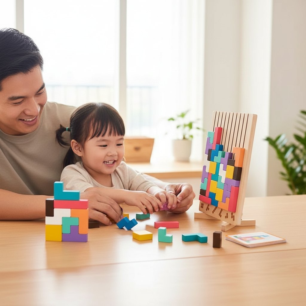 TetriBois™ – Tetris en Bois Montessori + Cartes-Défis