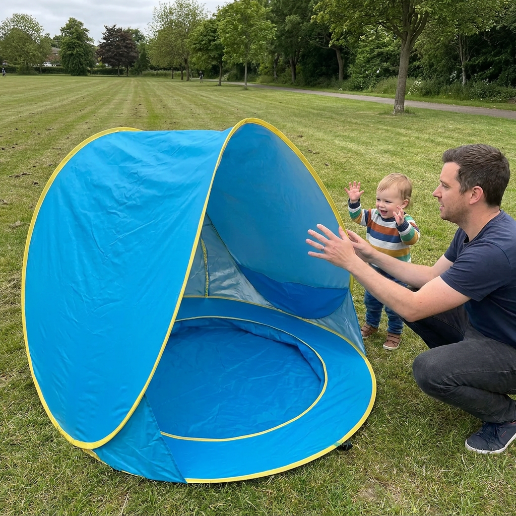 La tente pop-up se déplie toute seule au parc