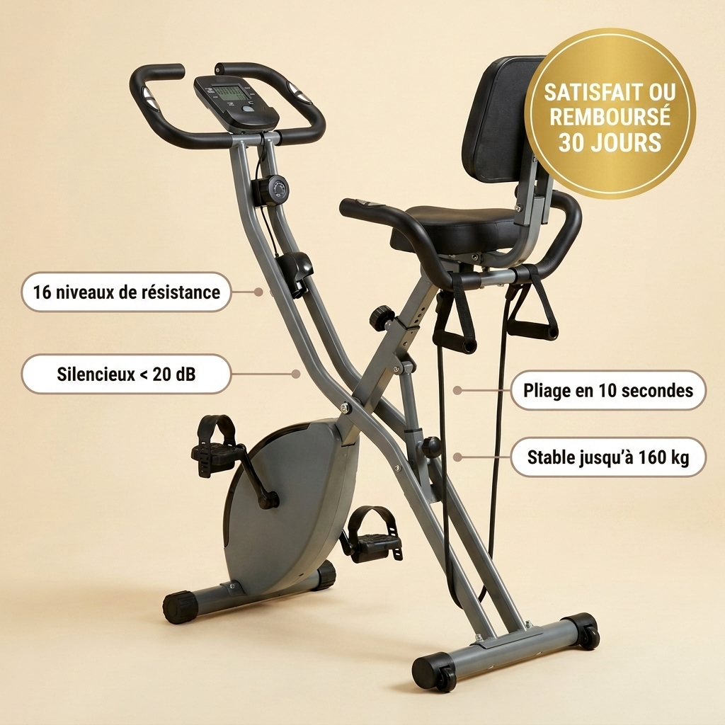VeloFold Pro - 16 niveaux de résistance, silencieux, pliable, stable jusqu'à 160 kg