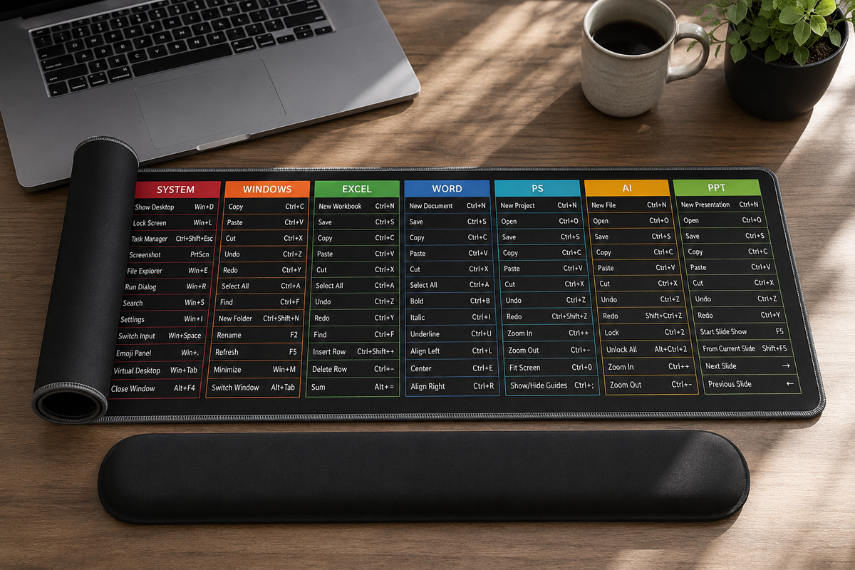 ShortMat™ – Grand Tapis de Souris avec Raccourcis Clavier