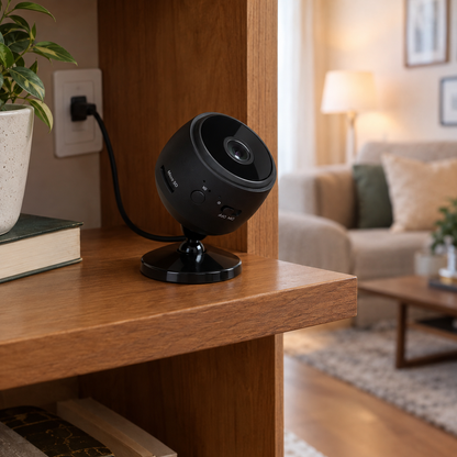 Mini caméra WiFi 1080p en galet, support réglable et câble inclus